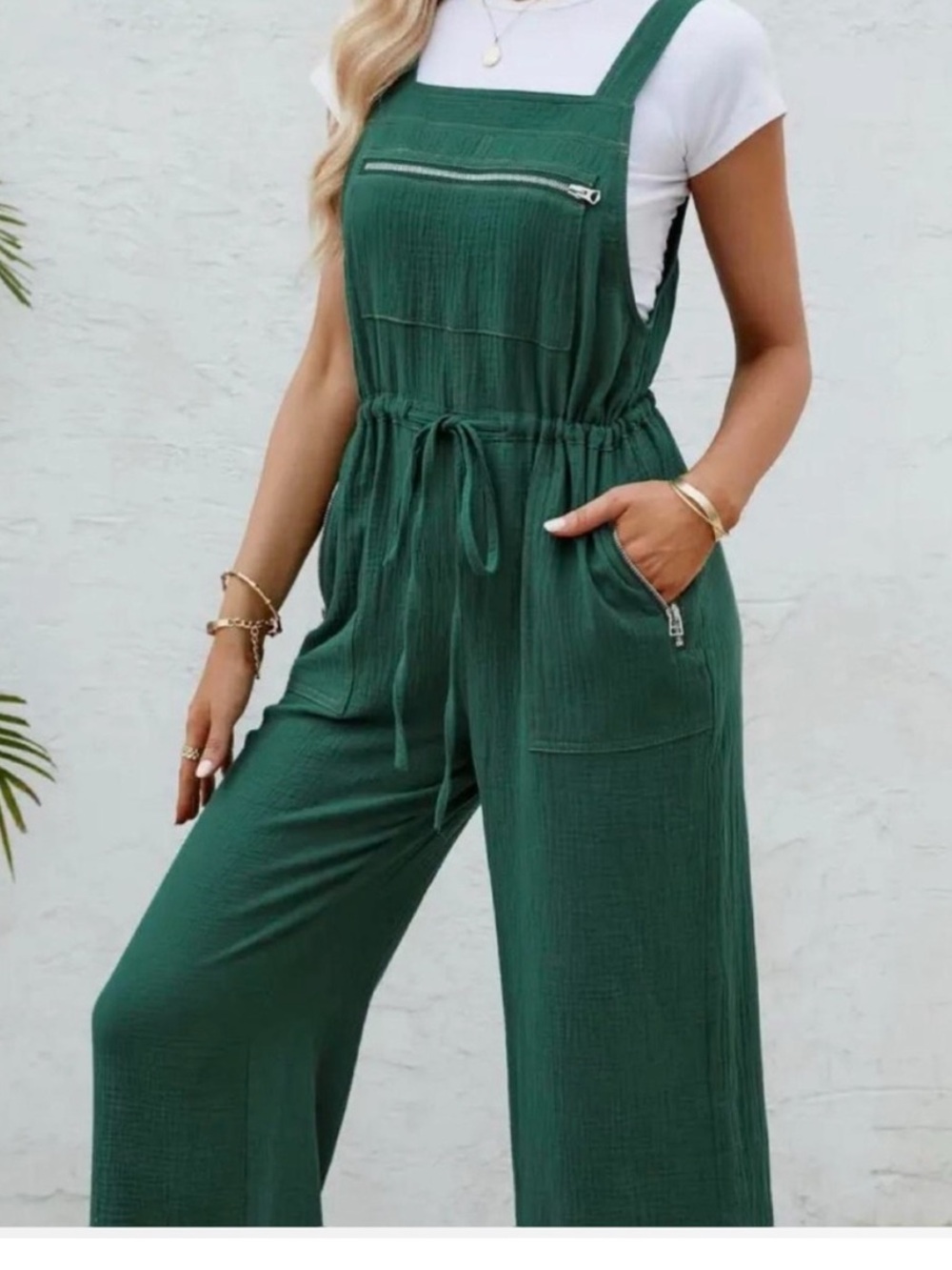NWT S lightweight Emory park Green Cotton Blend Romper overalls with Zip Pockets